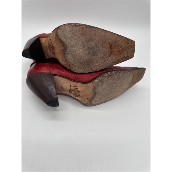 Women's Lucchese Charlie 1 Horse Red Ankle Boots Snip Toe Cowboy Zip Sz 9b - Picture 9 of 10